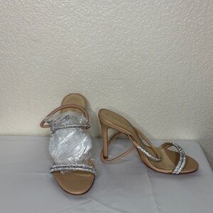 SCHUTZ Tan Rhinestone Strappy Heels